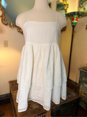 Urban Outfitters Women’s White Eyelet Tiered Sundress